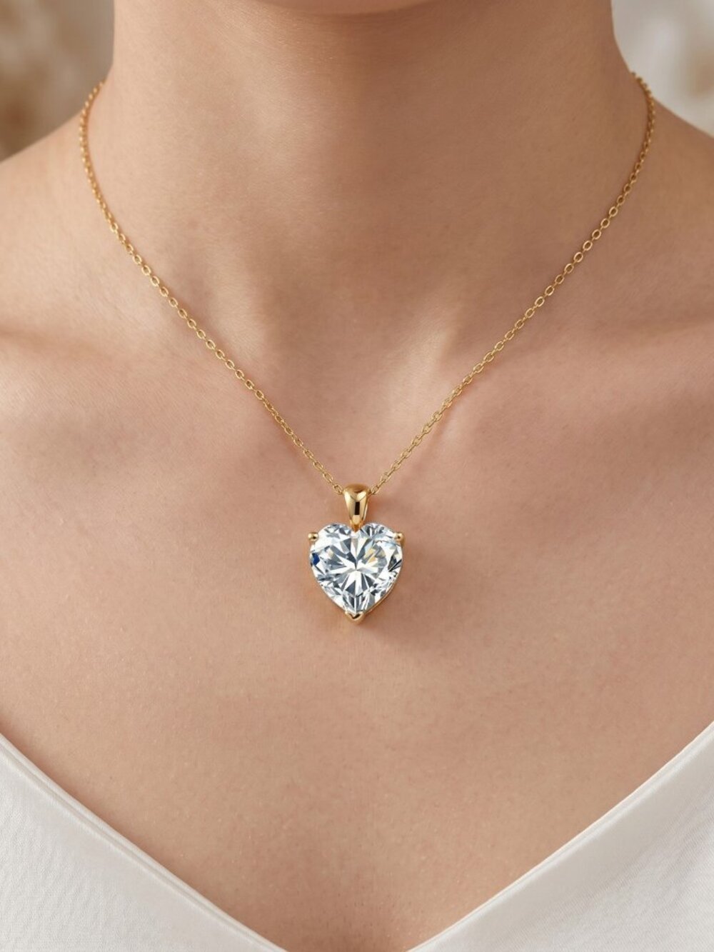 Womens Heart Moissanite Necklace 1ct Gold 14K Plated 925 Sterling Silver GRA